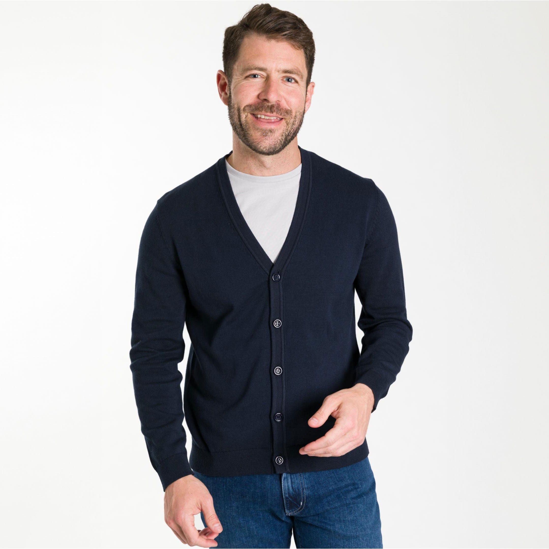 Ash Erie Navy Cardigan Sweater for Short Men - Main Image