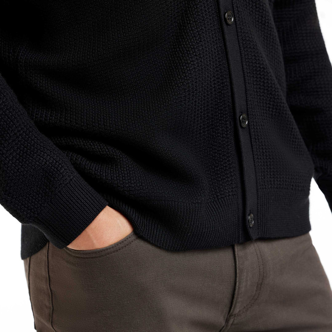 Black Full Placket Merino Sweater for Short Men | Ash & Erie   Sweater Polo