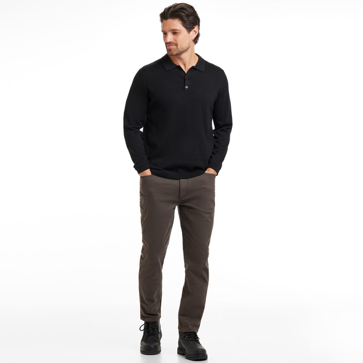Black Merino Wool Sweater Polo for Short Men | Ash & Erie   Sweater Polo