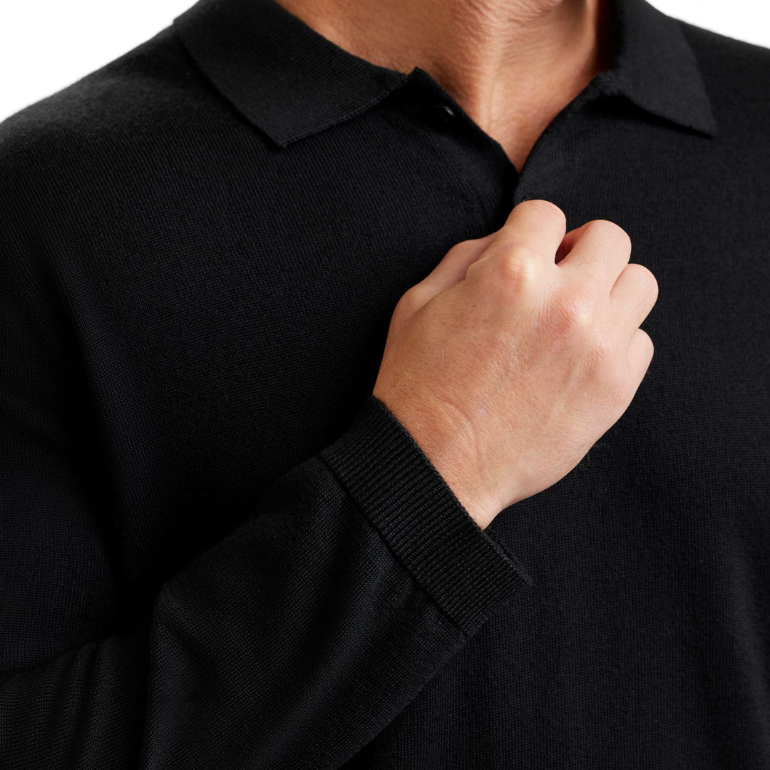 Black Merino Wool Sweater Polo for Short Men | Ash & Erie   Sweater Polo