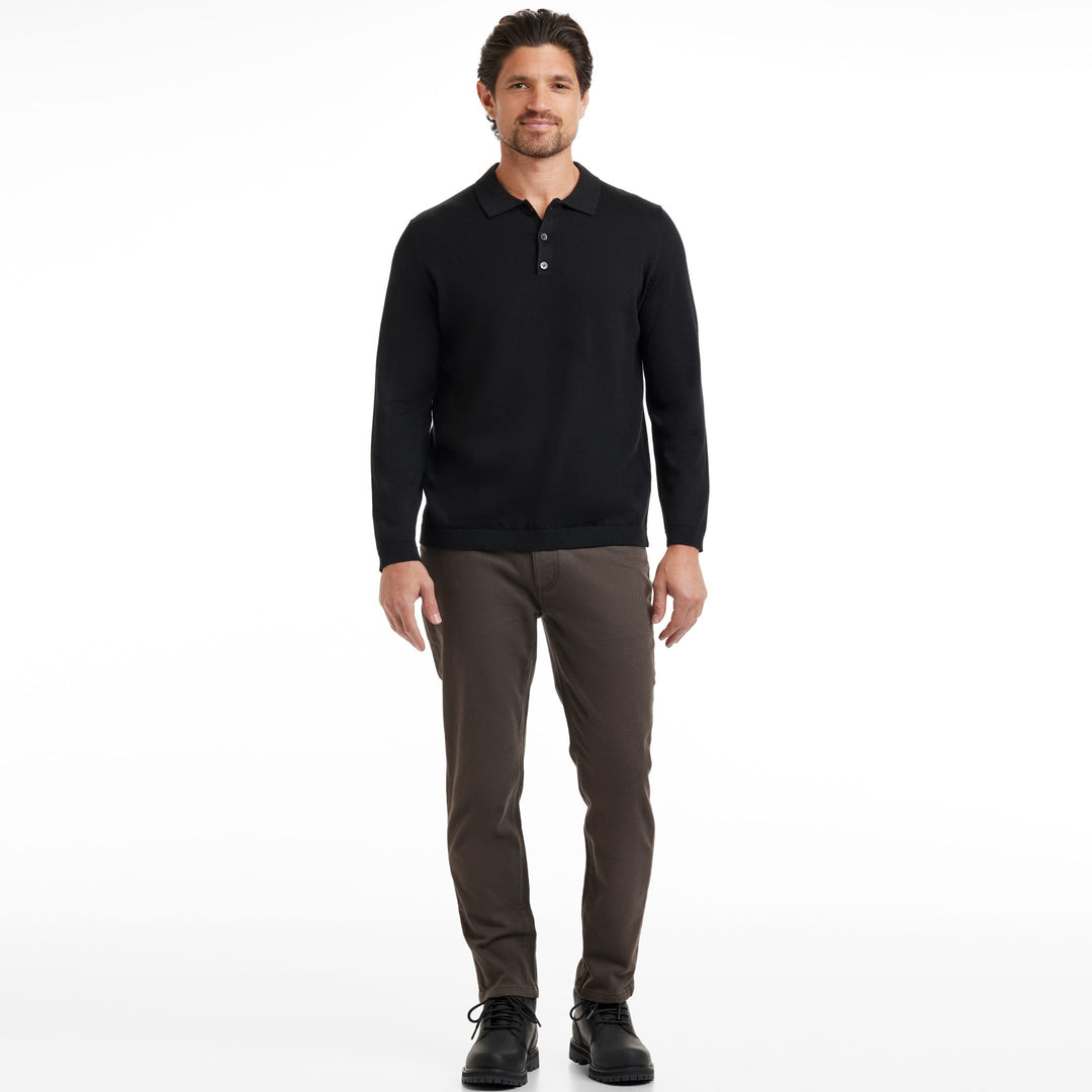Black Merino Wool Sweater Polo for Short Men | Ash & Erie   Sweater Polo