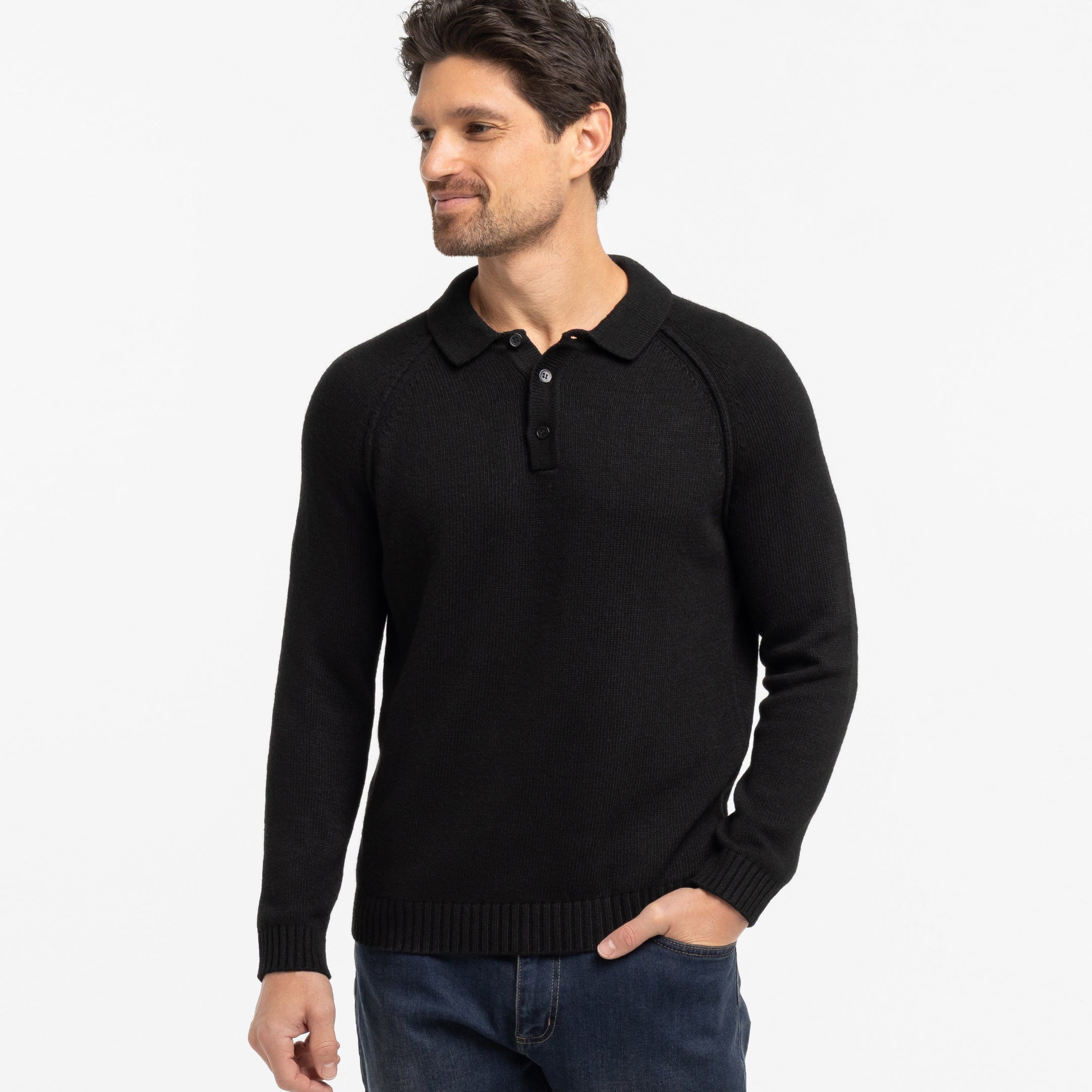 Black Sweater Polo for Short Men | Ash & Erie   Sweater Polo