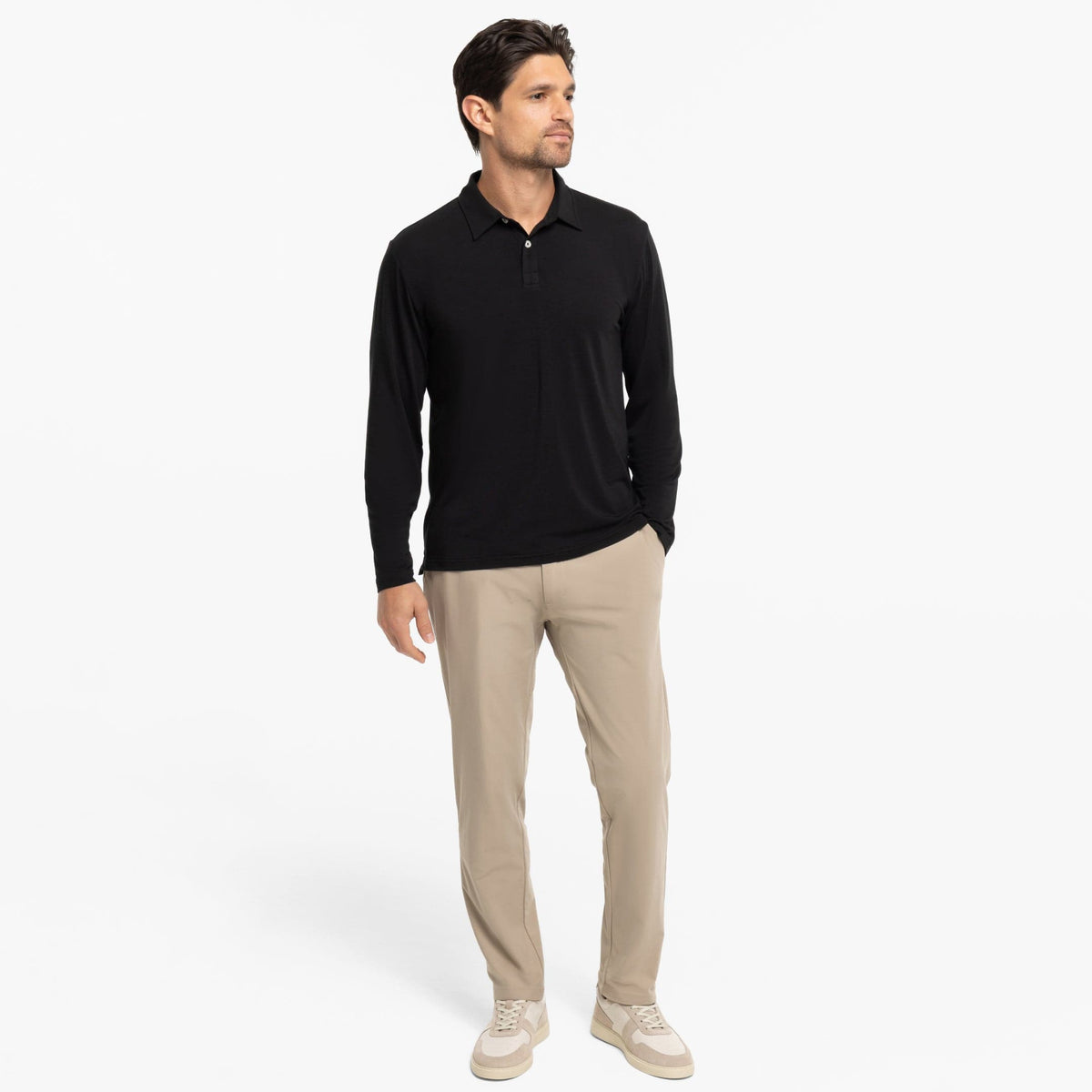 Ash & Erie Black Long Sleeve Tech Polo Shirt for Short Men