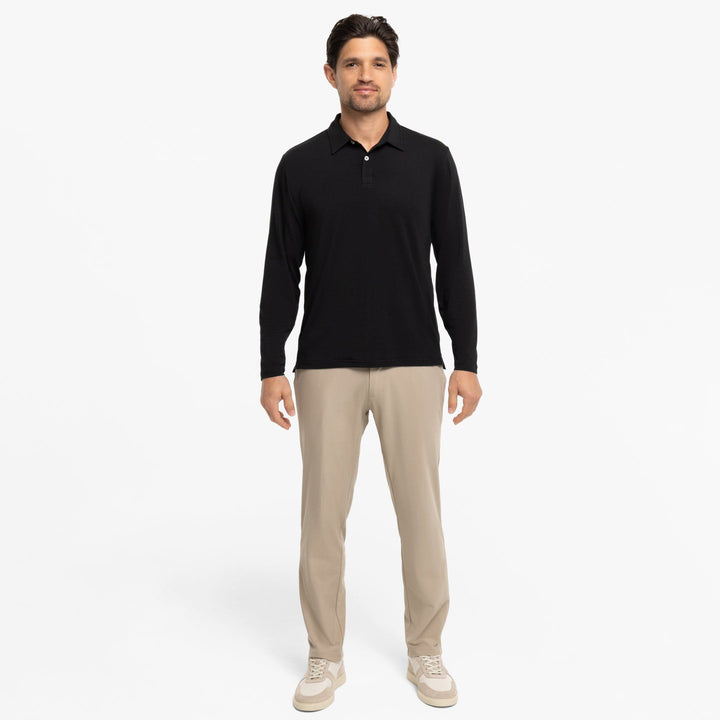 Ash & Erie Black Long Sleeve Tech Polo Shirt for Short Men   Tech Polo Shirt