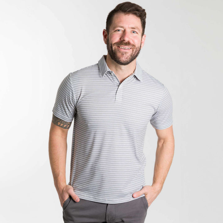Ash & Erie Grey Stripes Tech Polo Shirt for Short Men   Tech Polo Shirt