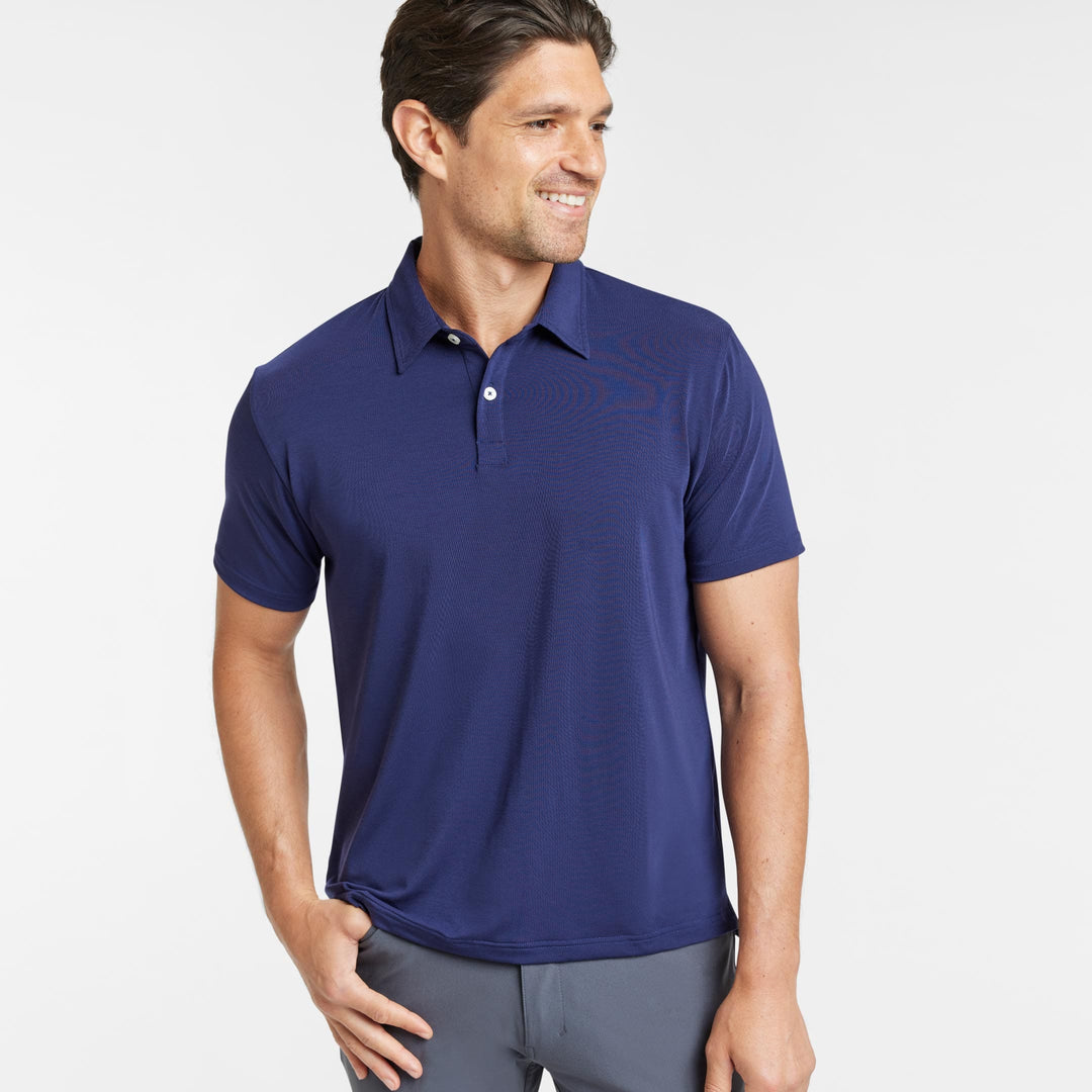 Ash & Erie Midnight Blue Tech Polo Shirt for Short Men   Tech Polo Shirt