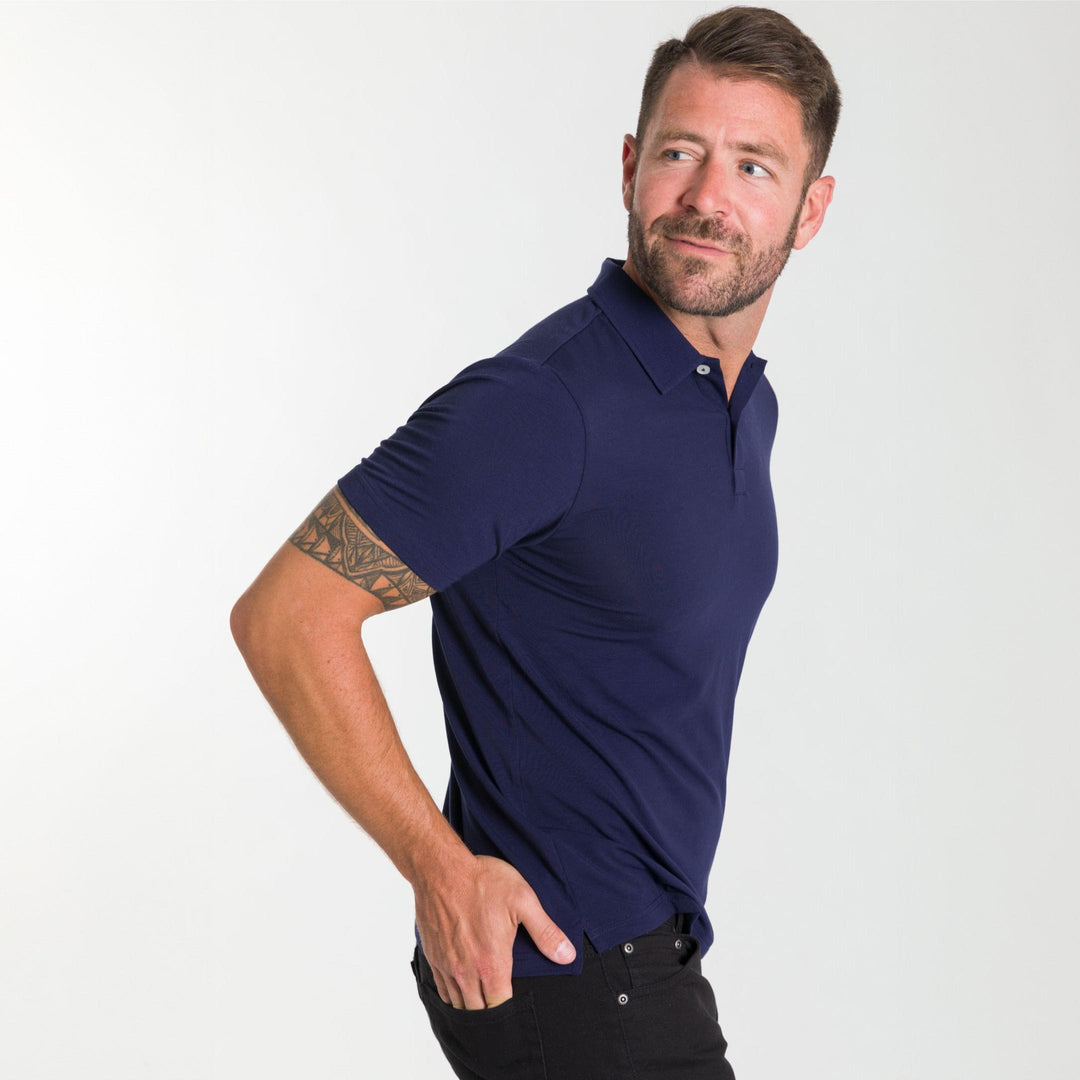Ash & Erie Midnight Blue Tech Polo Shirt for Short Men   Tech Polo Shirt