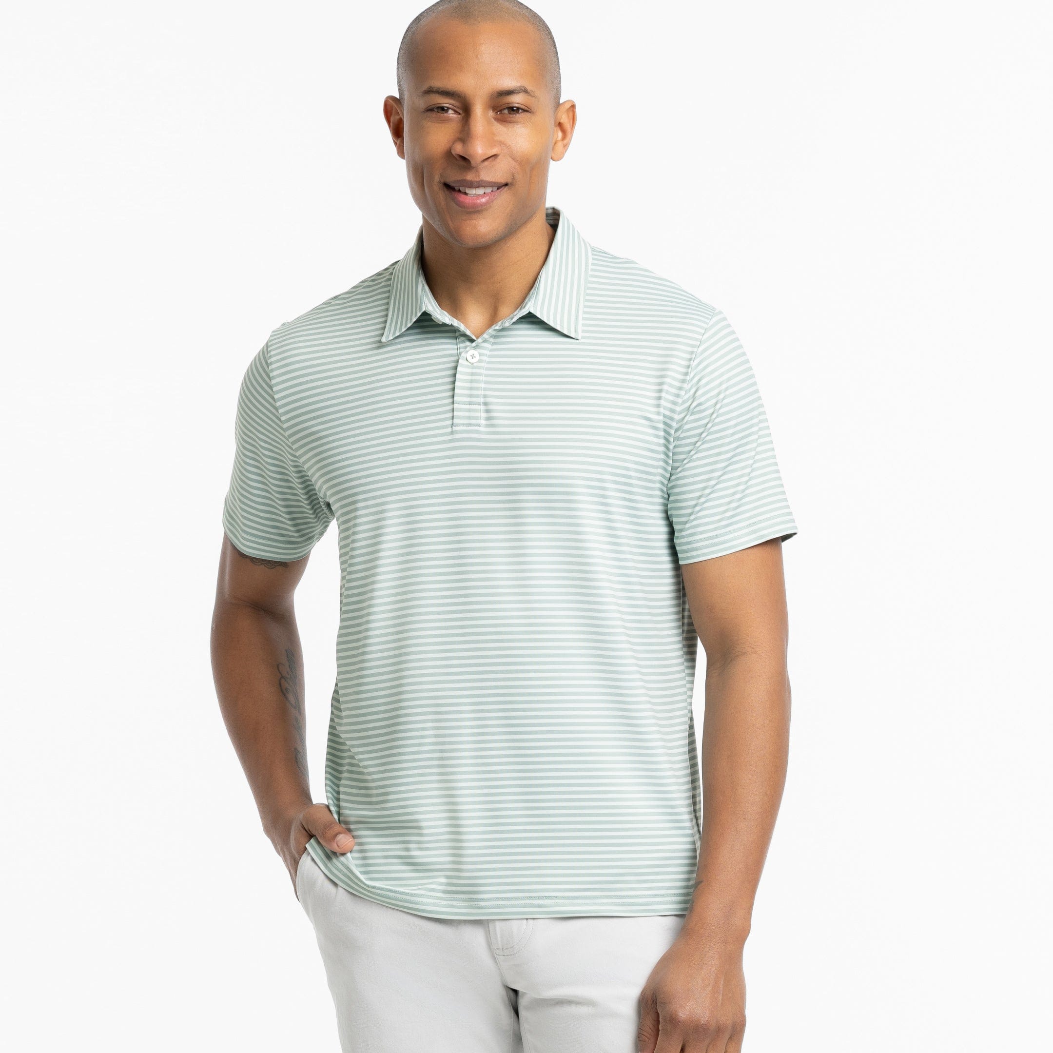 Ash & Erie Mint Stripe Tech Polo Shirt for Short Men   Tech Polo Shirt