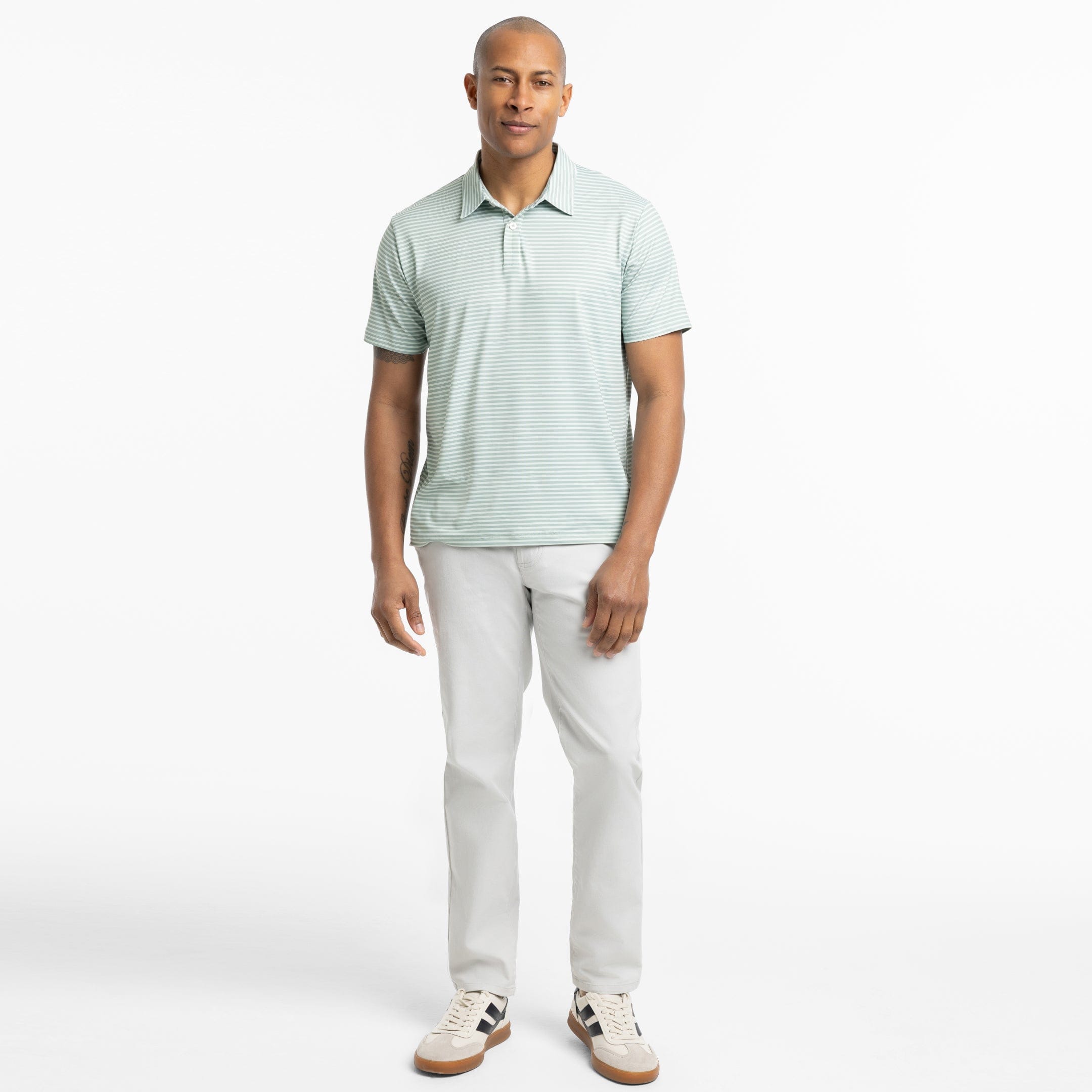 Ash & Erie Mint Stripe Tech Polo Shirt for Short Men   Tech Polo Shirt