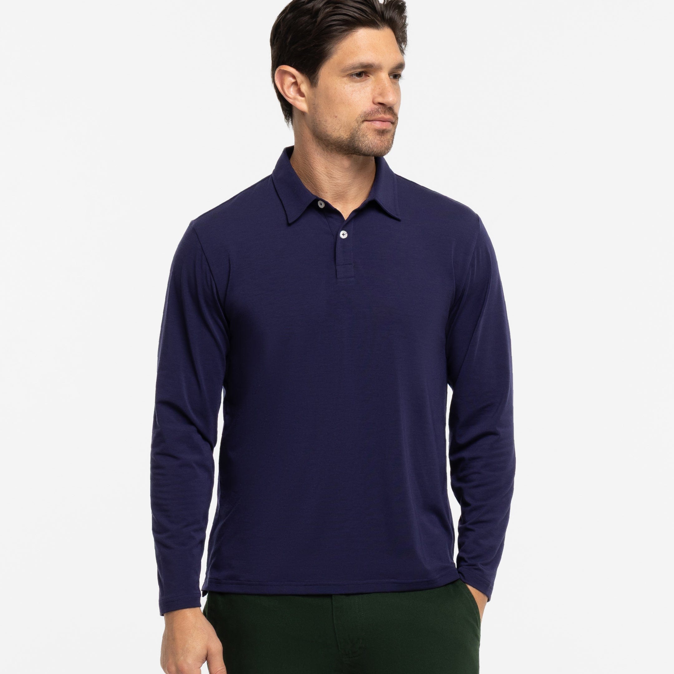 Ash & Erie Navy Long Sleeve Tech Polo Shirt for Short Men   Tech Polo Shirt