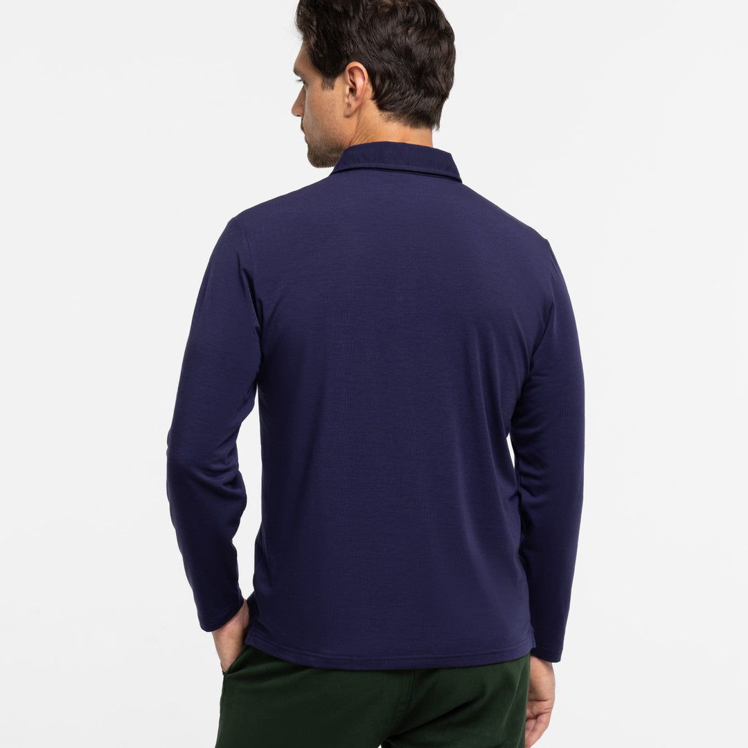Ash & Erie Navy Long Sleeve Tech Polo Shirt for Short Men   Tech Polo Shirt