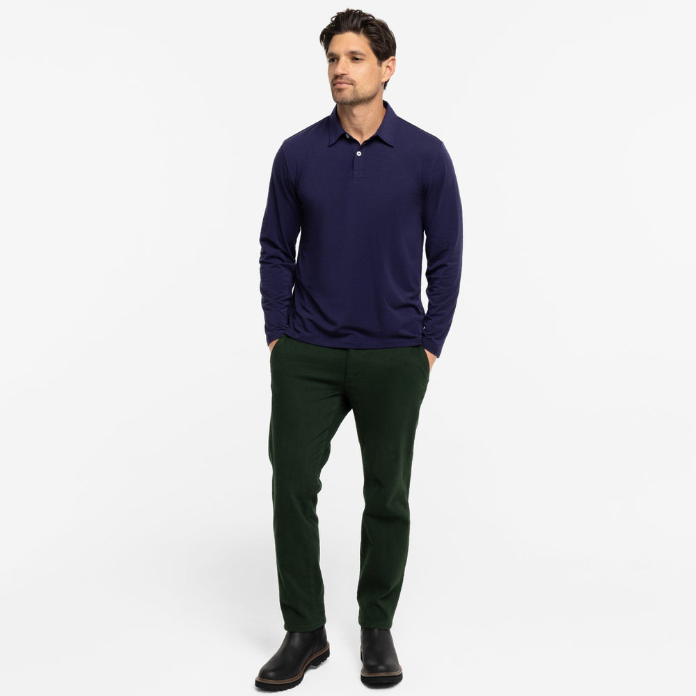 Ash & Erie Navy Long Sleeve Tech Polo Shirt for Short Men   Tech Polo Shirt