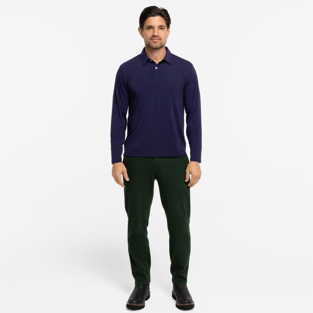 Ash & Erie Navy Long Sleeve Tech Polo Shirt for Short Men   Tech Polo Shirt