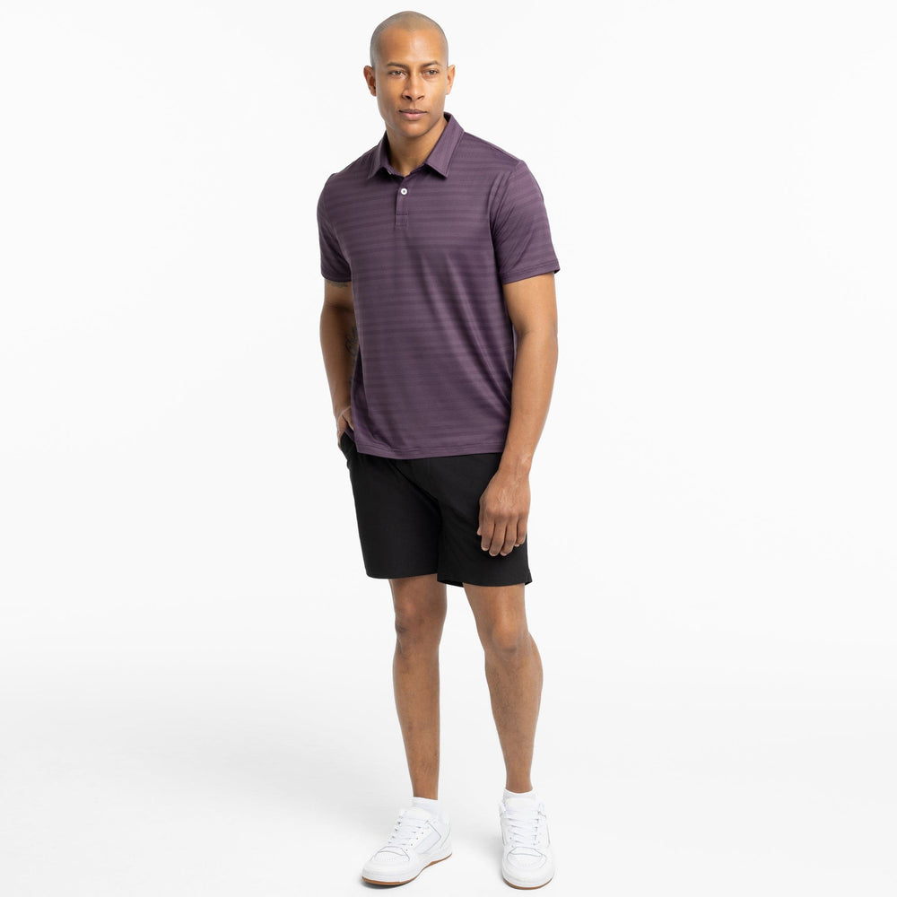 Ash & Erie Plum Textured Stripe Tech Polo Shirt for Short Men   Tech Polo Shirt