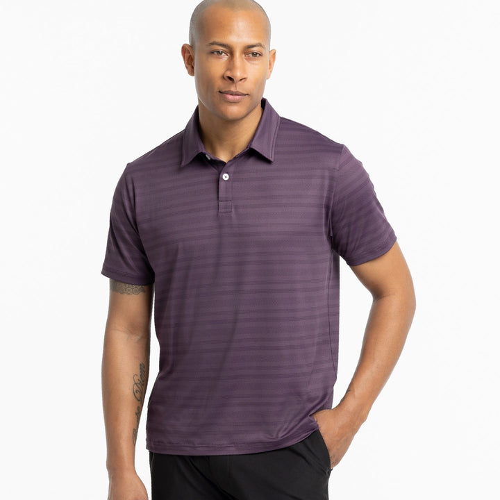 Ash & Erie Plum Textured Stripe Tech Polo Shirt for Short Men   Tech Polo Shirt