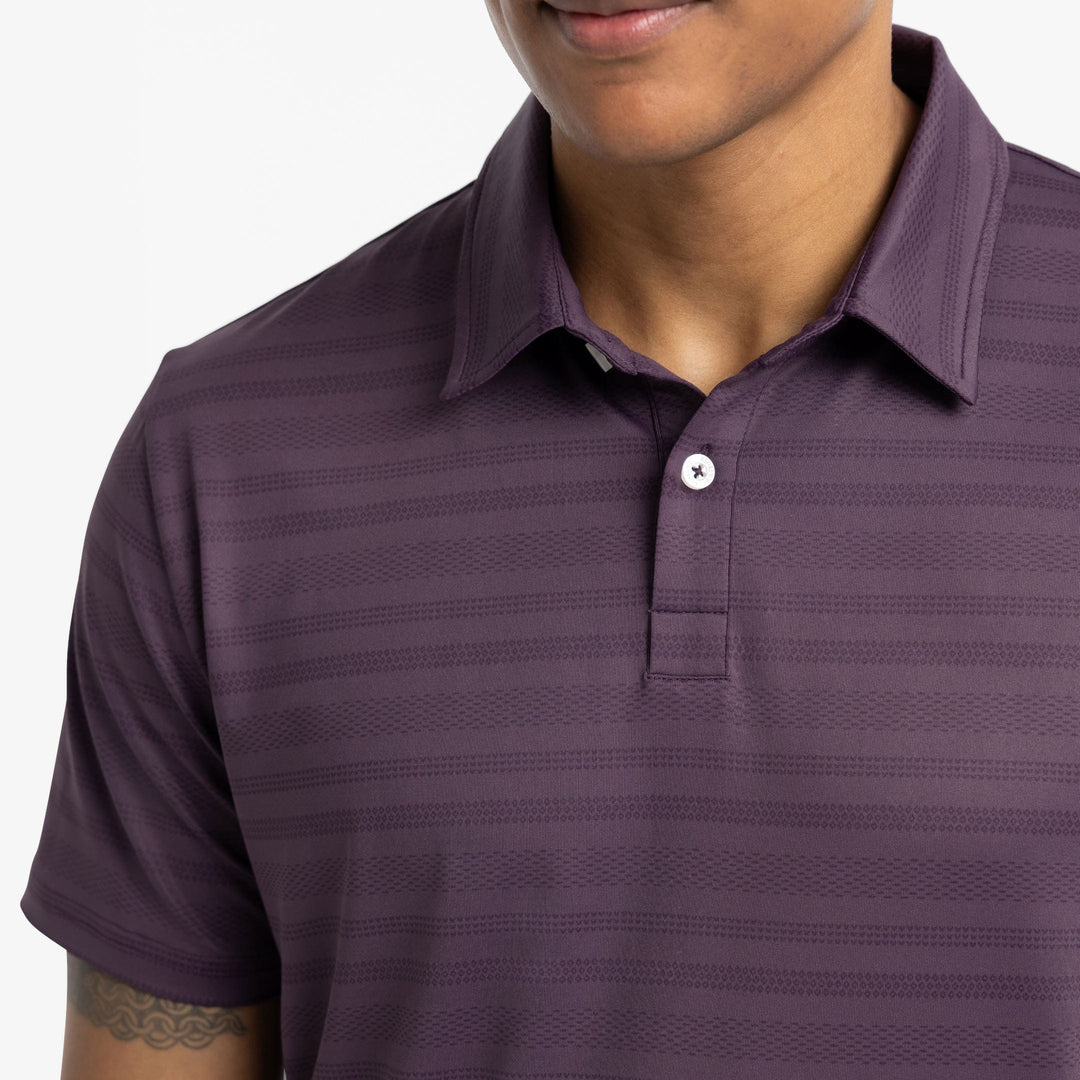 Ash & Erie Plum Textured Stripe Tech Polo Shirt for Short Men   Tech Polo Shirt