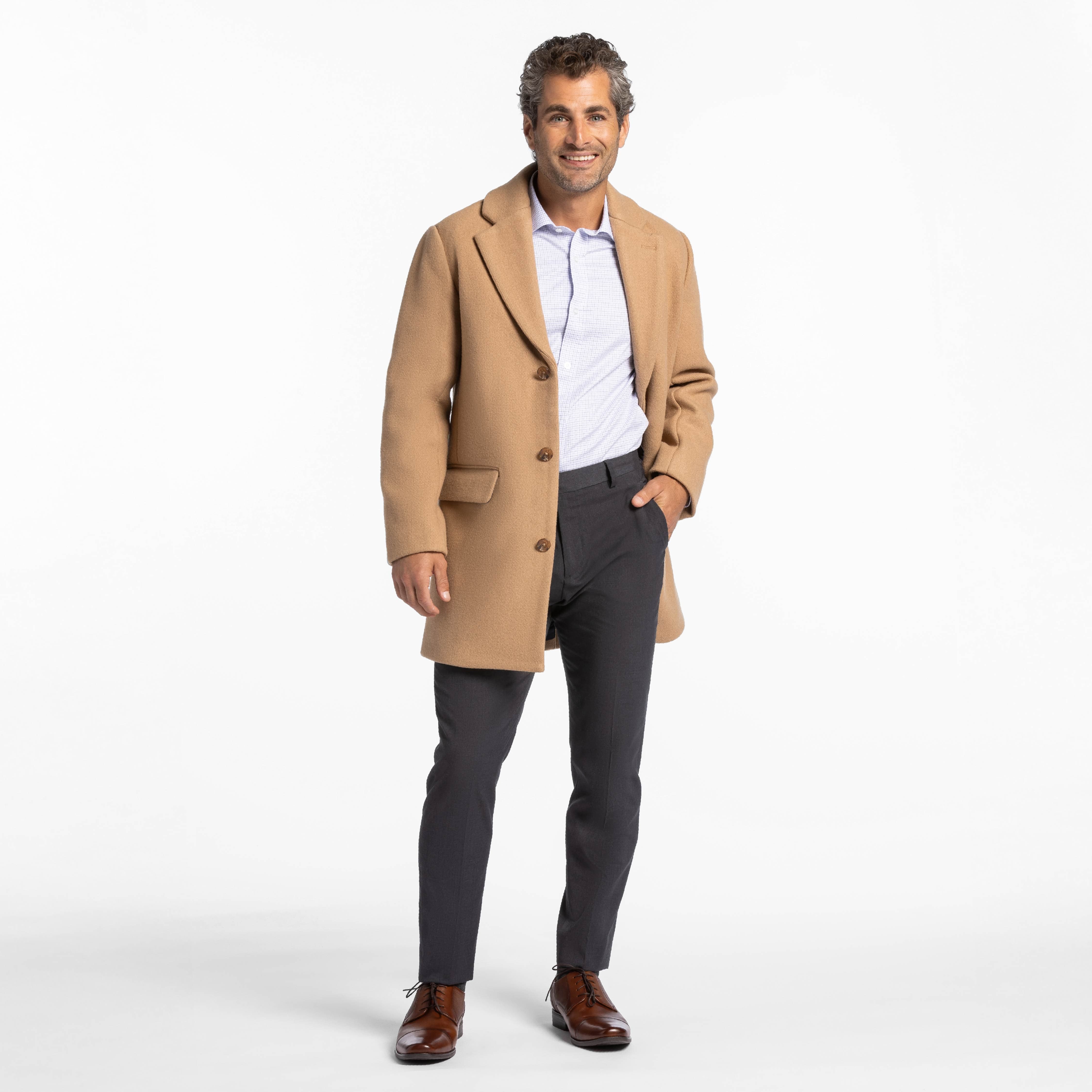 Ash Erie Camel Wool Top Coat for Short Men