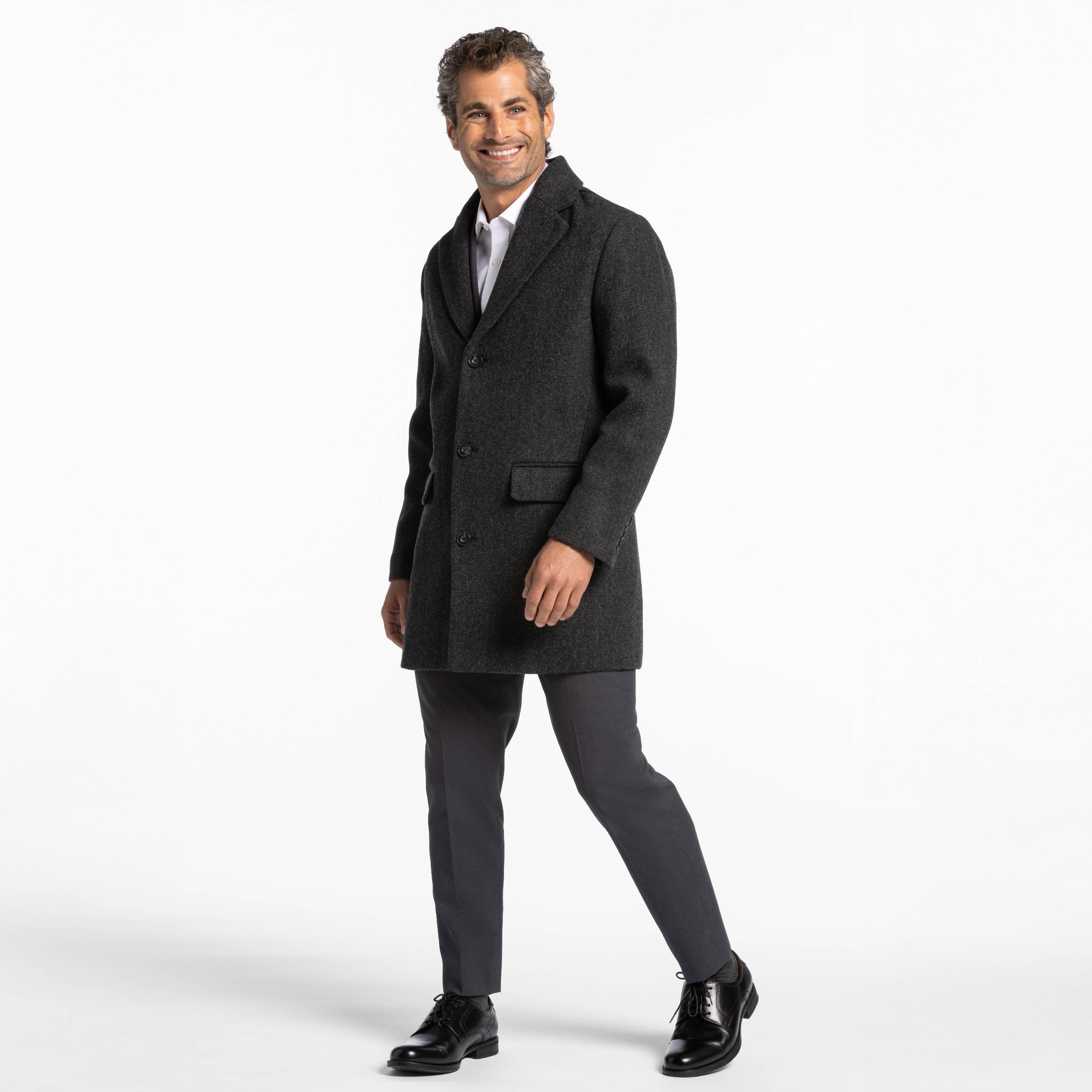 Ash & Erie Charcoal Wool Top Coat for Short Men   Top Coat