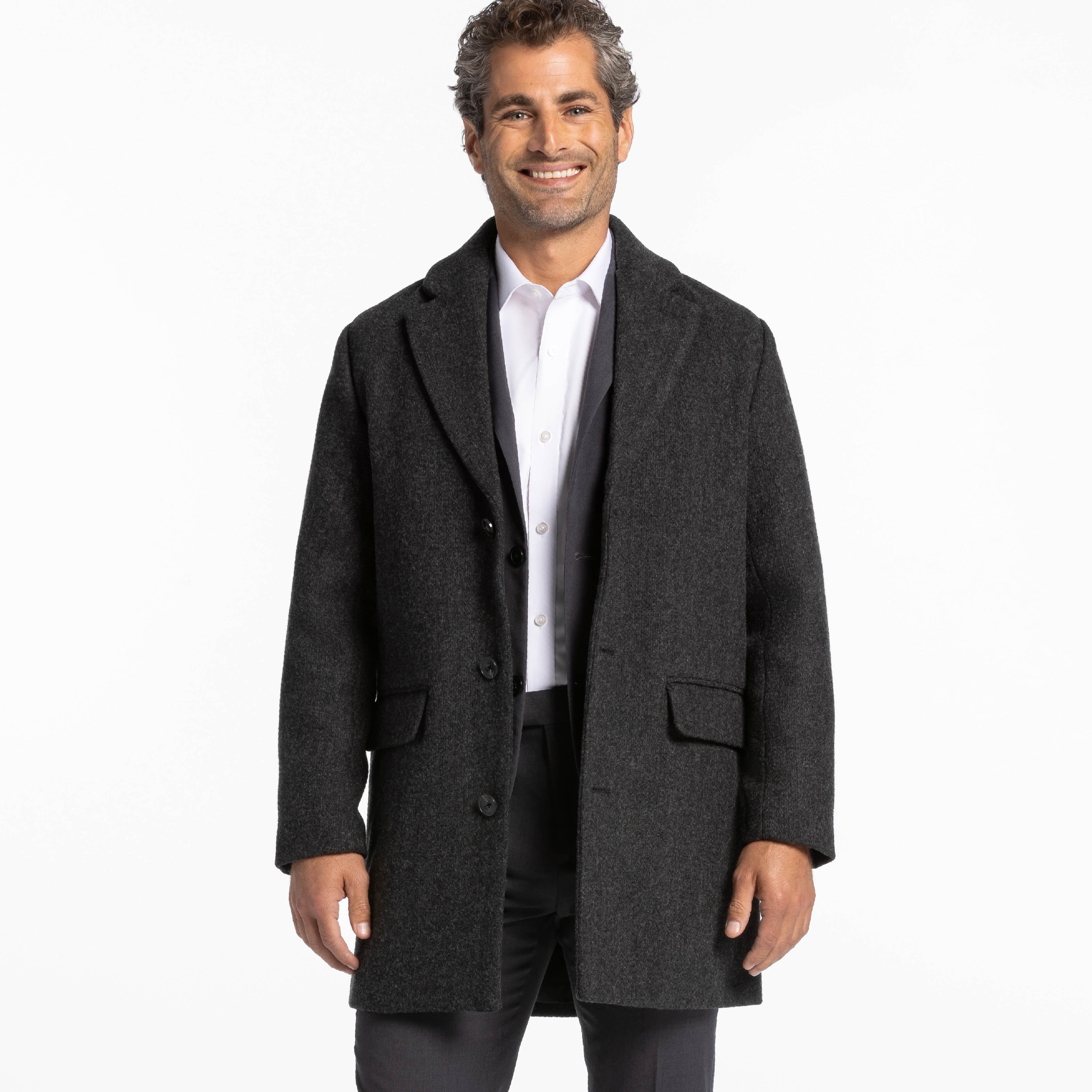 Ash Erie Charcoal Wool Top Coat for Short Men Charcoal M