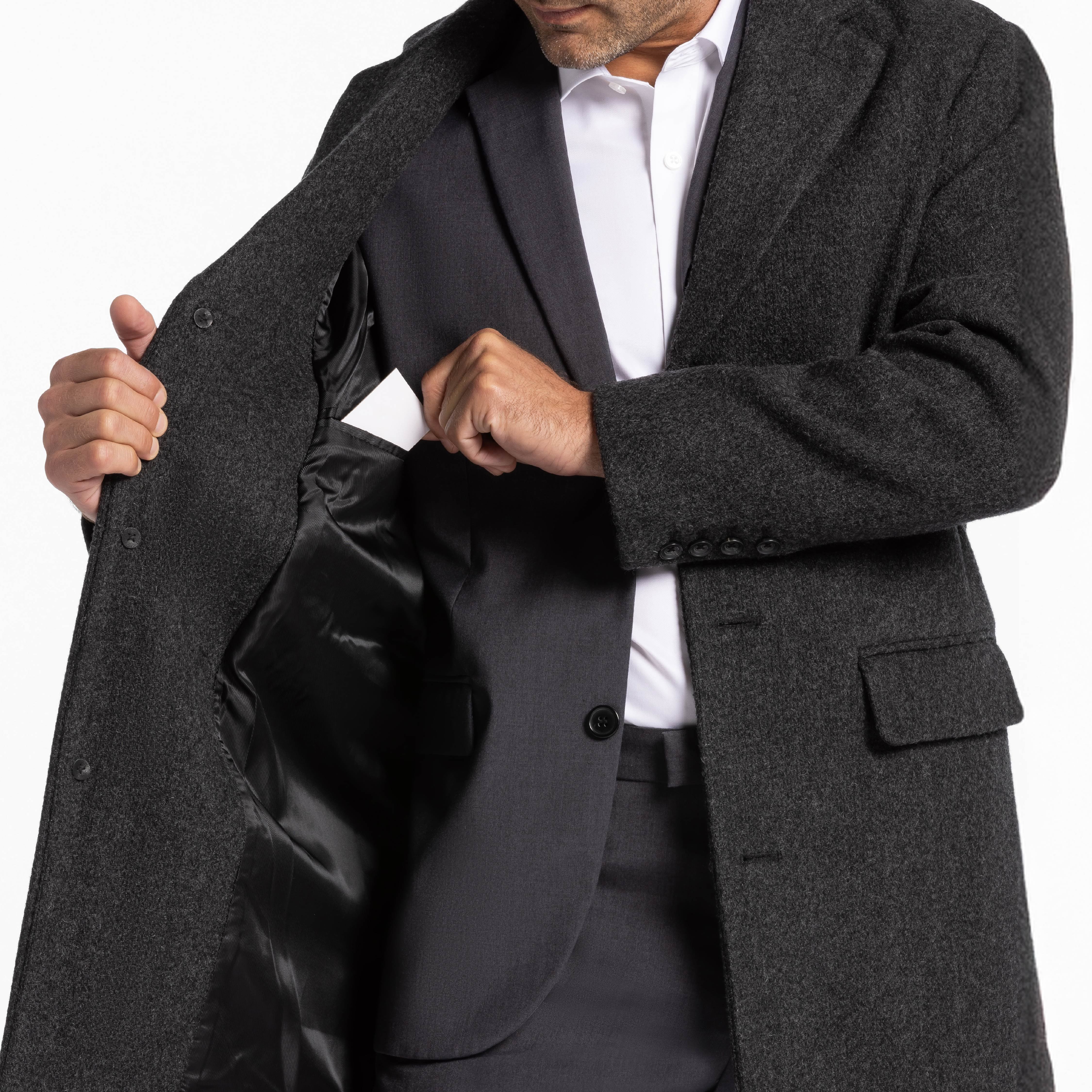 Ash & Erie Charcoal Wool Top Coat for Short Men   Top Coat