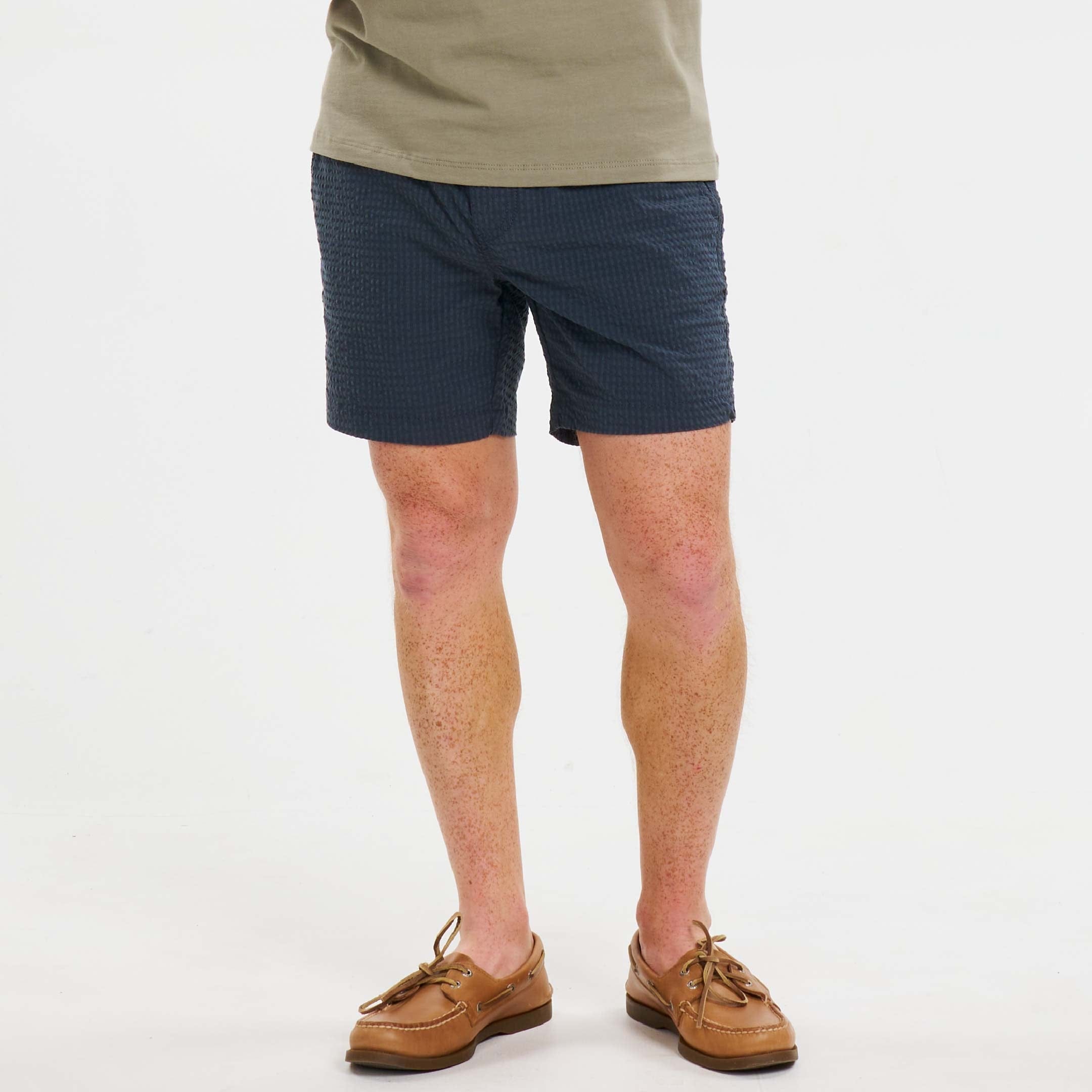 Ash & Erie Black Seersucker Deck Shorts for Short Men