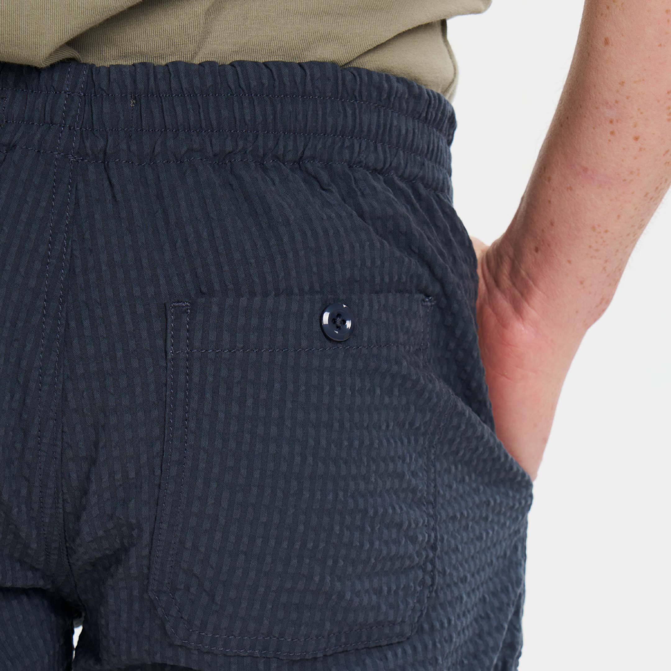Ash & Erie Black Seersucker Deck Shorts for Short Men