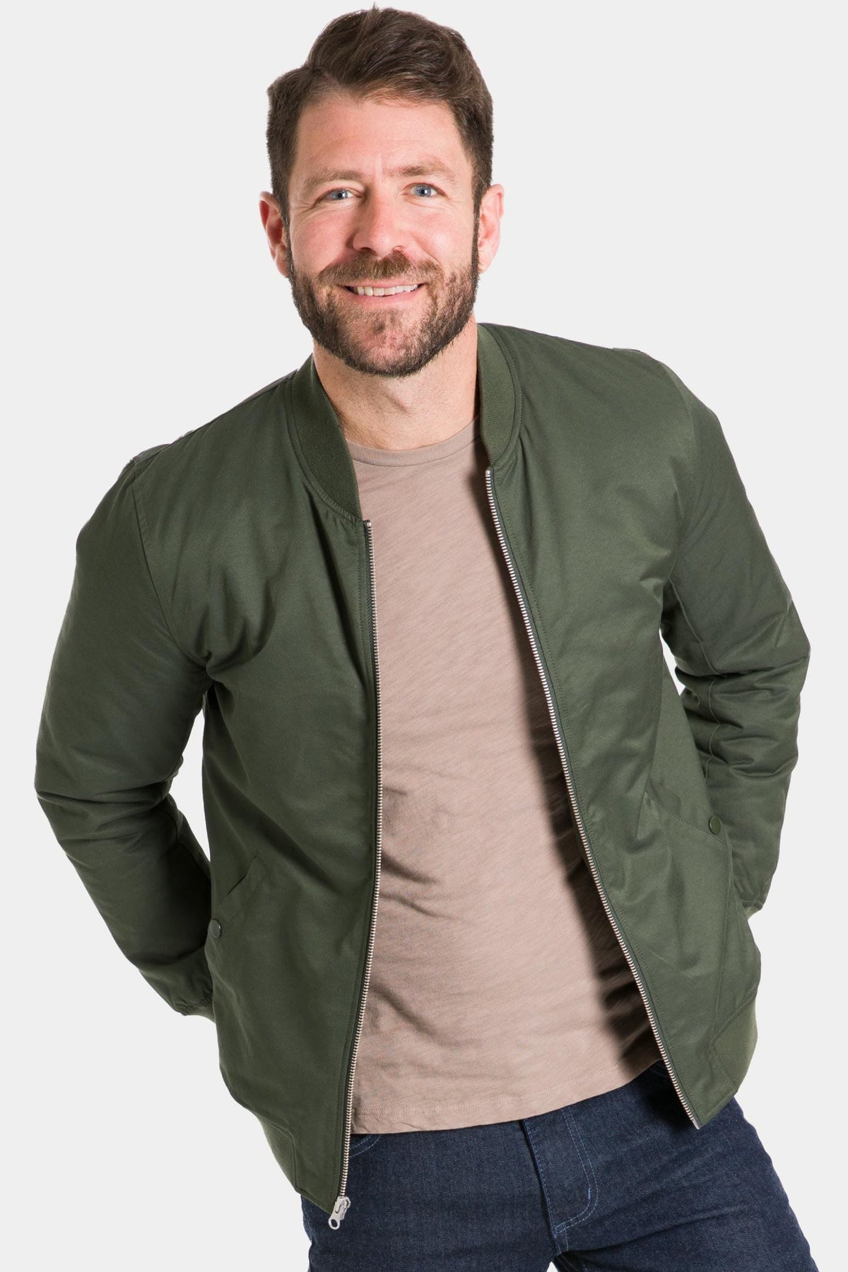 Ash & Erie Dark Green Bomber Jacket for Short Men