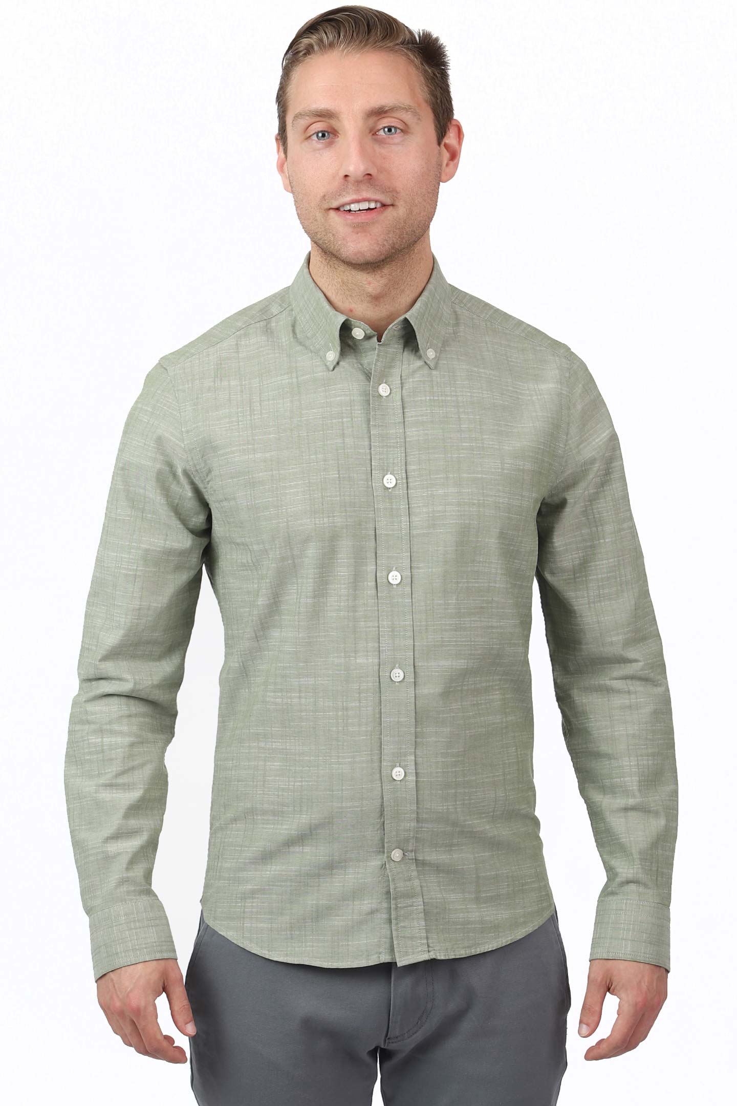 Buy Muted Green Button-Down Shirt for Short Men | Ash & Erie   Everyday Shirts