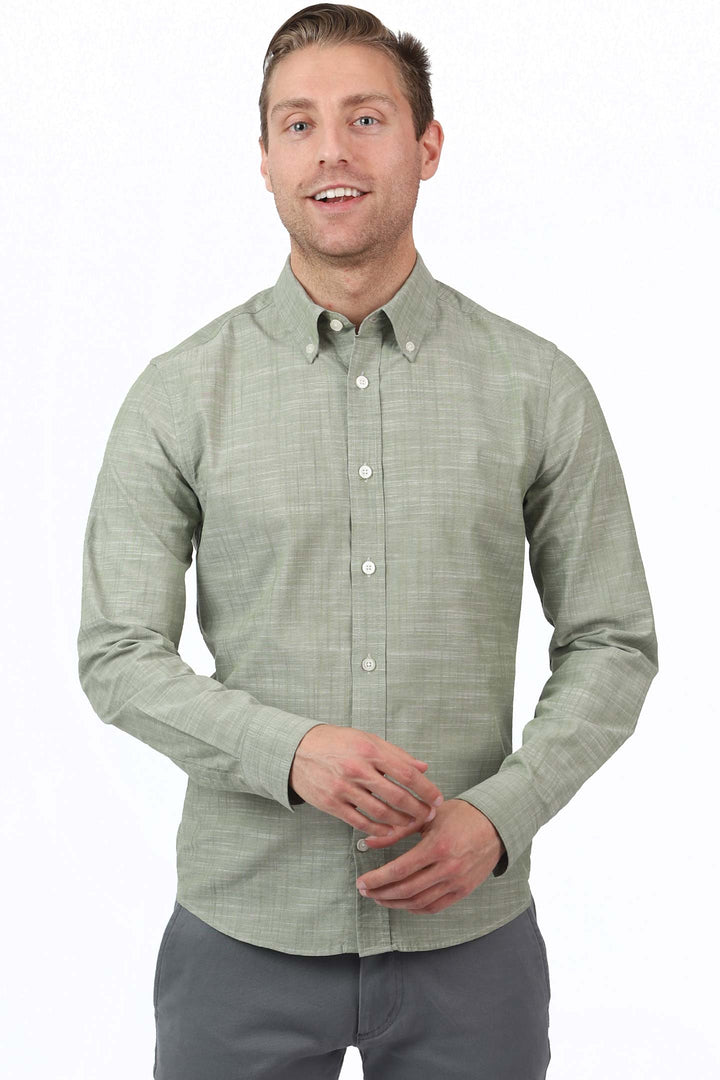 Buy Muted Green Button-Down Shirt for Short Men | Ash & Erie   Everyday Shirts