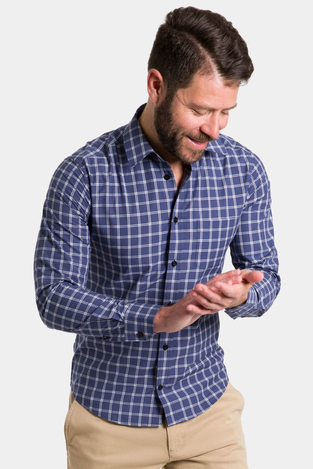 Ash & Erie Navy Check Button-Down Shirt for Short Men Ash & Erie Navy Check Button-Down Shirt for Short Men