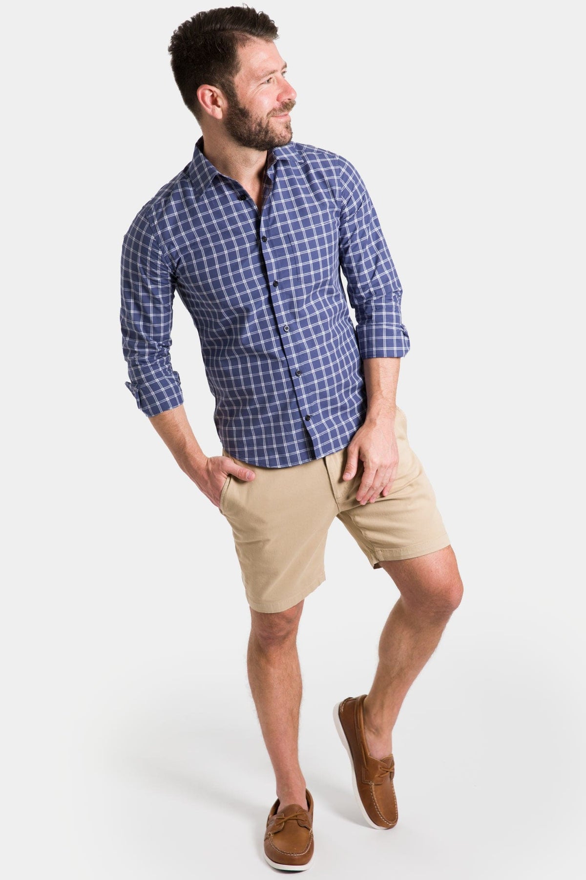 Ash & Erie Navy Check Button-Down Shirt for Short Men