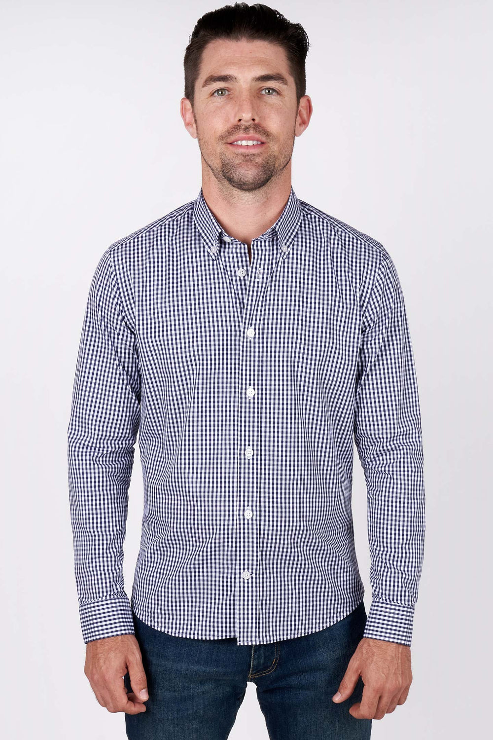 Buy Navy Gingham Button-Down Shirt for Short Men | Ash & Erie   Everyday Shirts