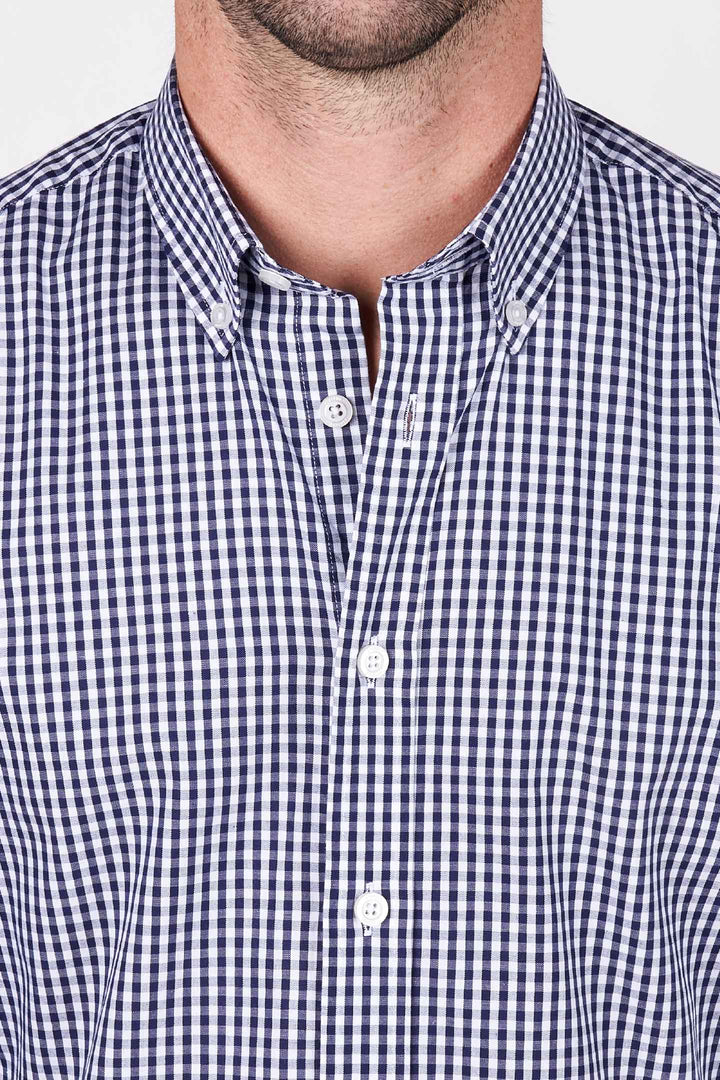 Buy Navy Gingham Button-Down Shirt for Short Men | Ash & Erie   Everyday Shirts