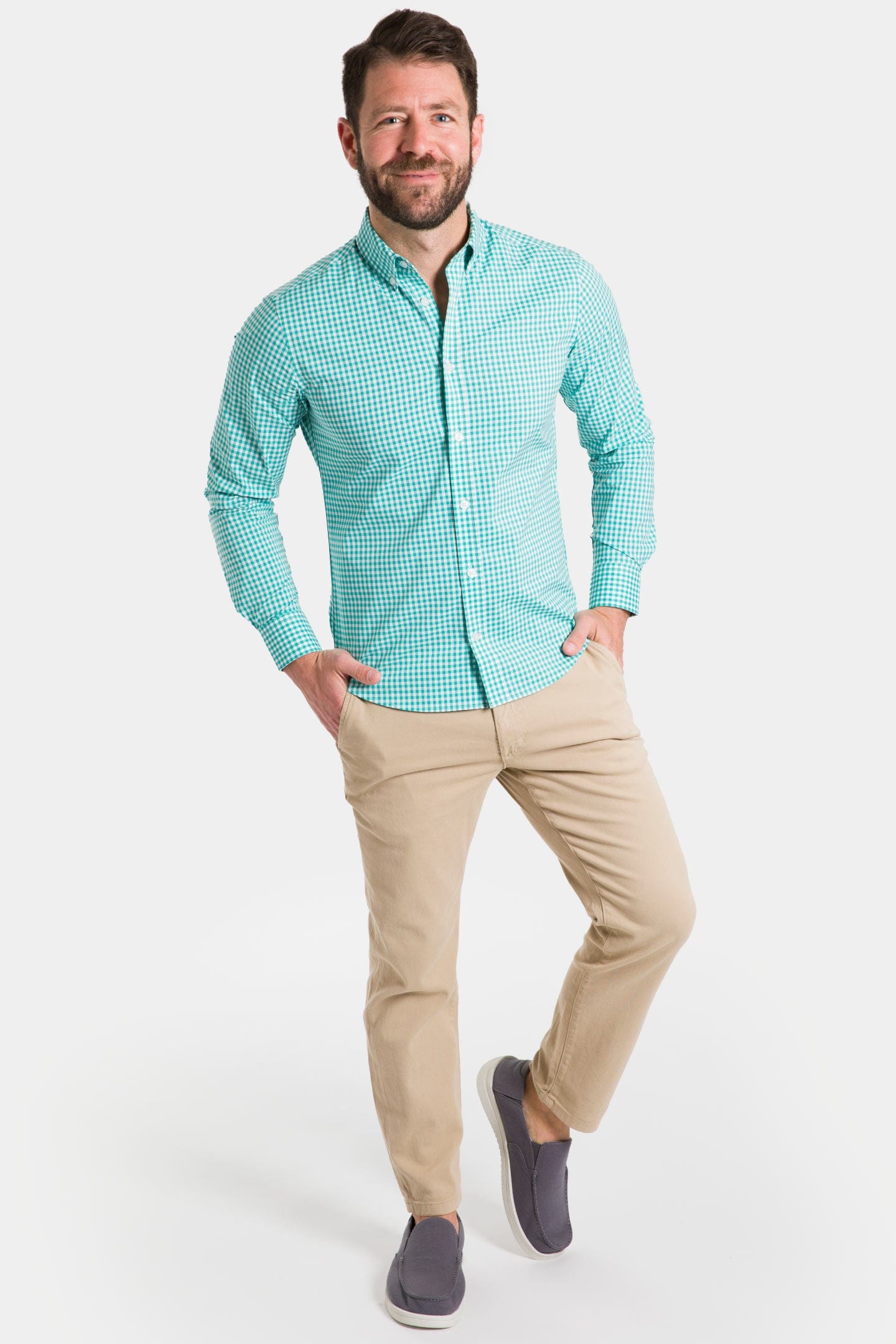 Ash & Erie Seafoam Gingham Button-Down Shirt for Short Men Seafoam Gingham / XS / Slim Ash & Erie Seafoam Gingham Button-Down Shirt for Short Men Seafoam Gingham / XS / Slim
