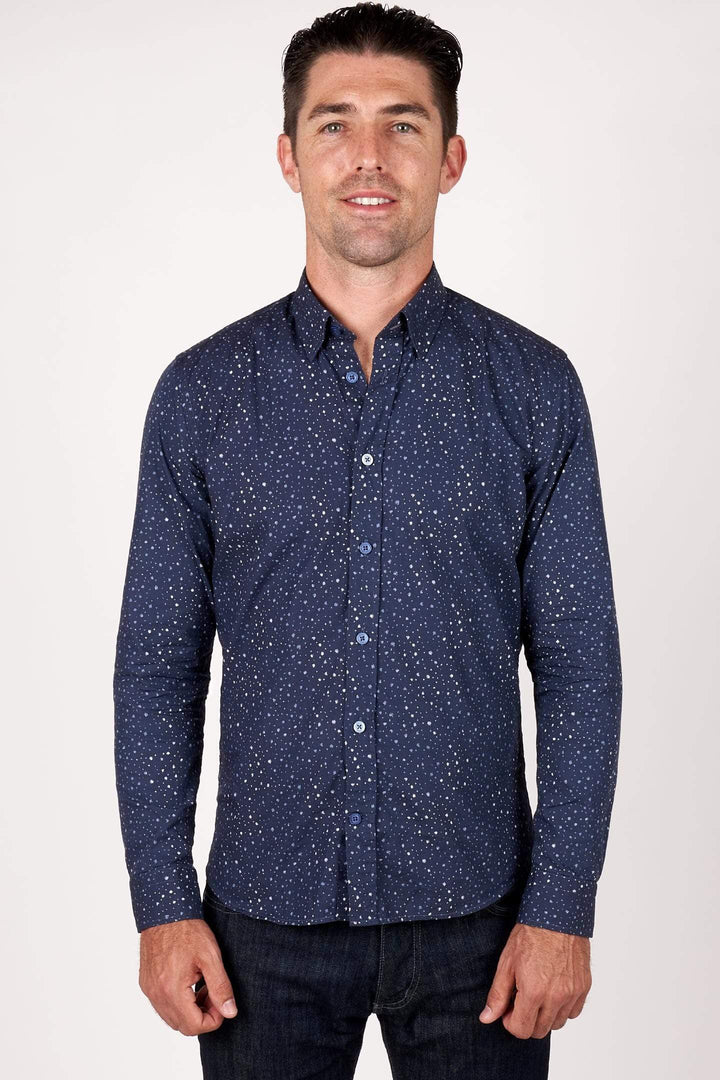 Buy Speckled Navy Button-Down Shirt for Short Men | Ash & Erie   Everyday Shirts