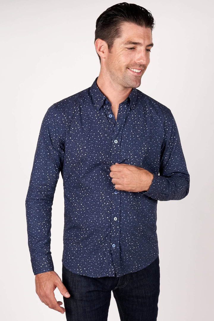 Buy Speckled Navy Button-Down Shirt for Short Men | Ash & Erie   Everyday Shirts