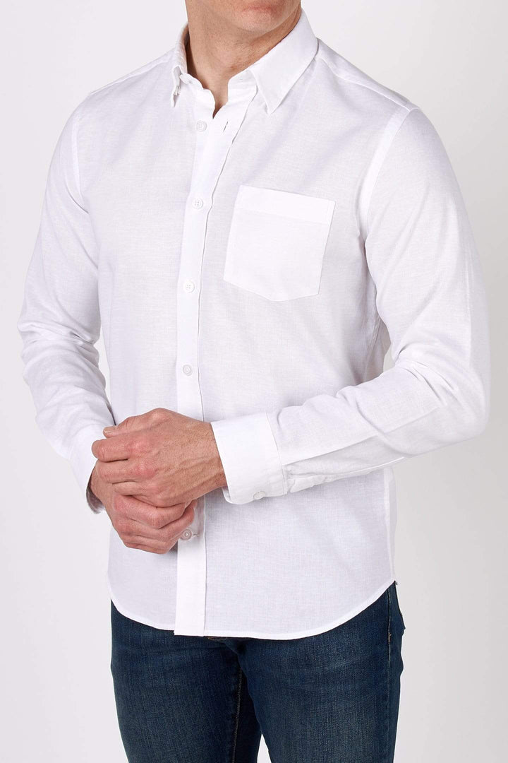 Buy White Linen Button-Down Shirt for Short Men | Ash & Erie   Everyday Shirts