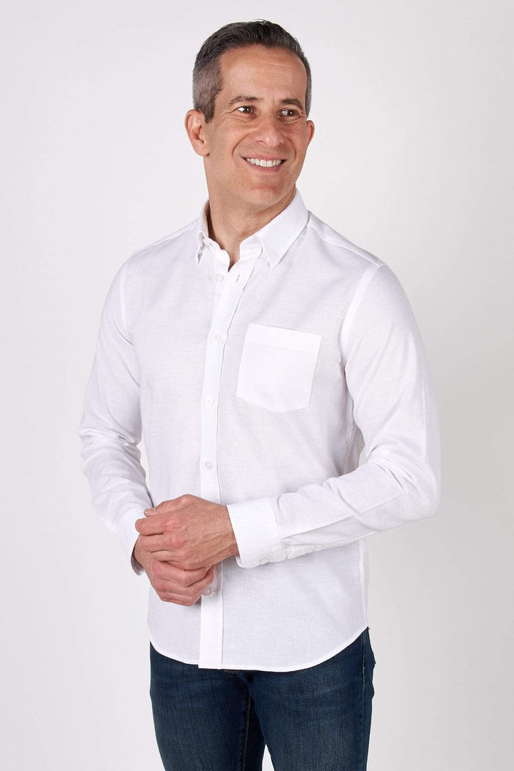 Buy White Linen Button-Down Shirt for Short Men | Ash & Erie   Everyday Shirts