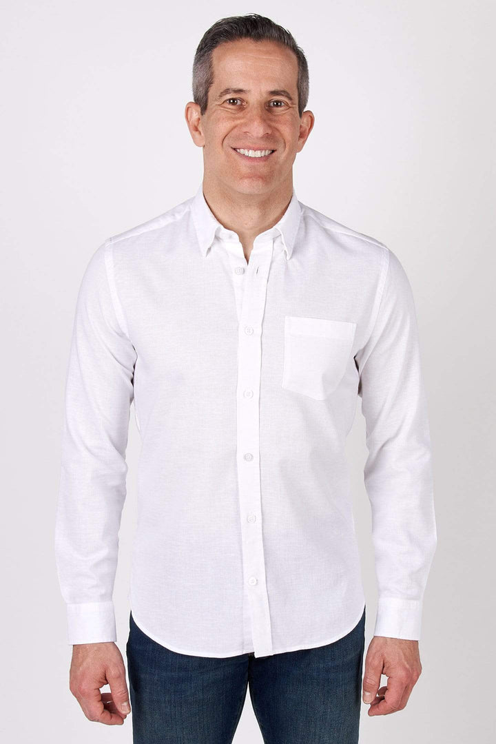 Buy White Linen Button-Down Shirt for Short Men | Ash & Erie   Everyday Shirts