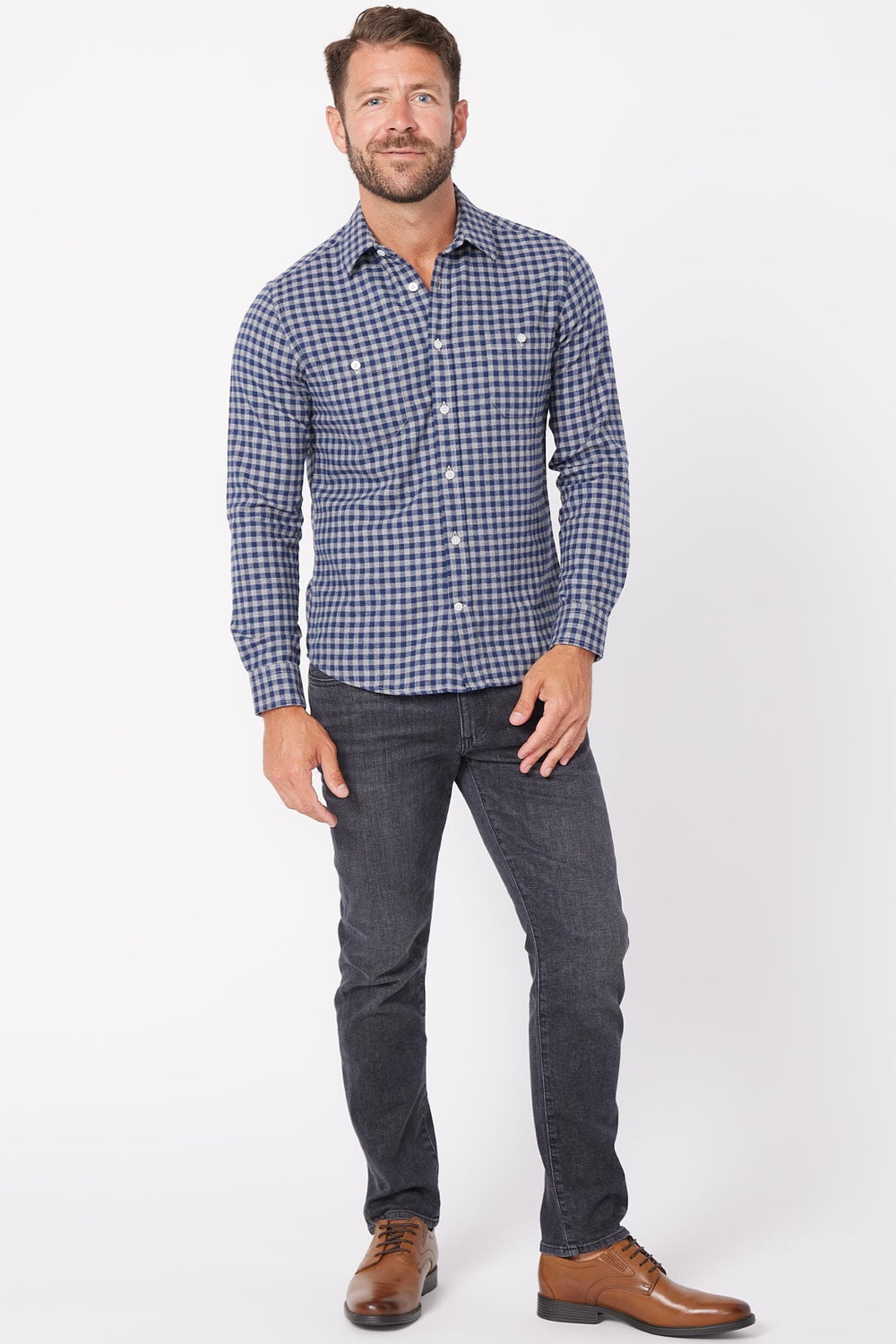 Buy Alberta Gingham Flannel Button-Down Shirt for Short Men | Ash & Erie   Flannel Everyday Shirt