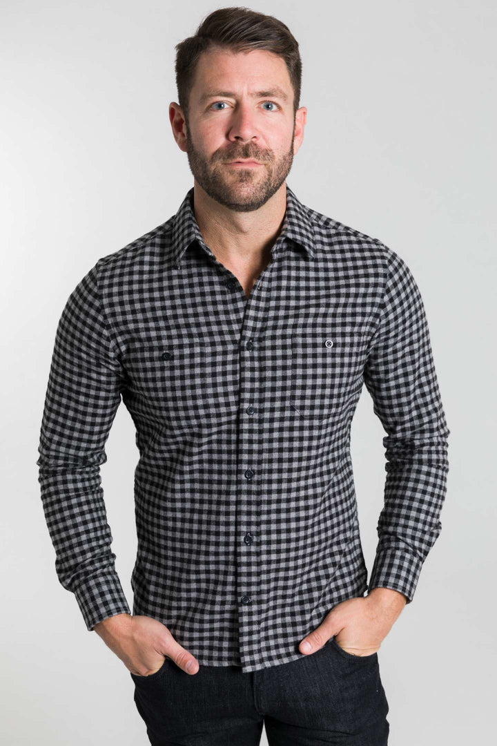 Buy Eclipse Gingham Flannel Button-Down Shirt for Short Men | Ash & Erie   Flannel Everyday Shirt
