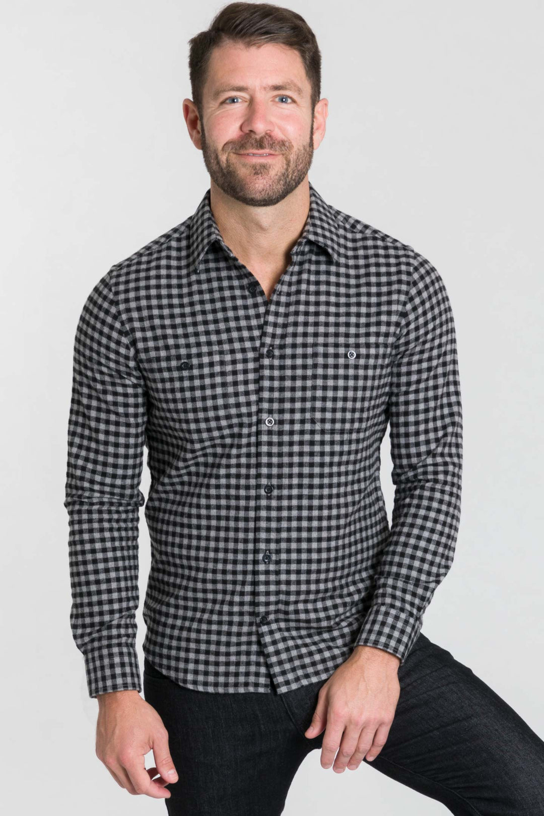 Buy Eclipse Gingham Flannel Button-Down Shirt for Short Men | Ash & Erie   Flannel Everyday Shirt