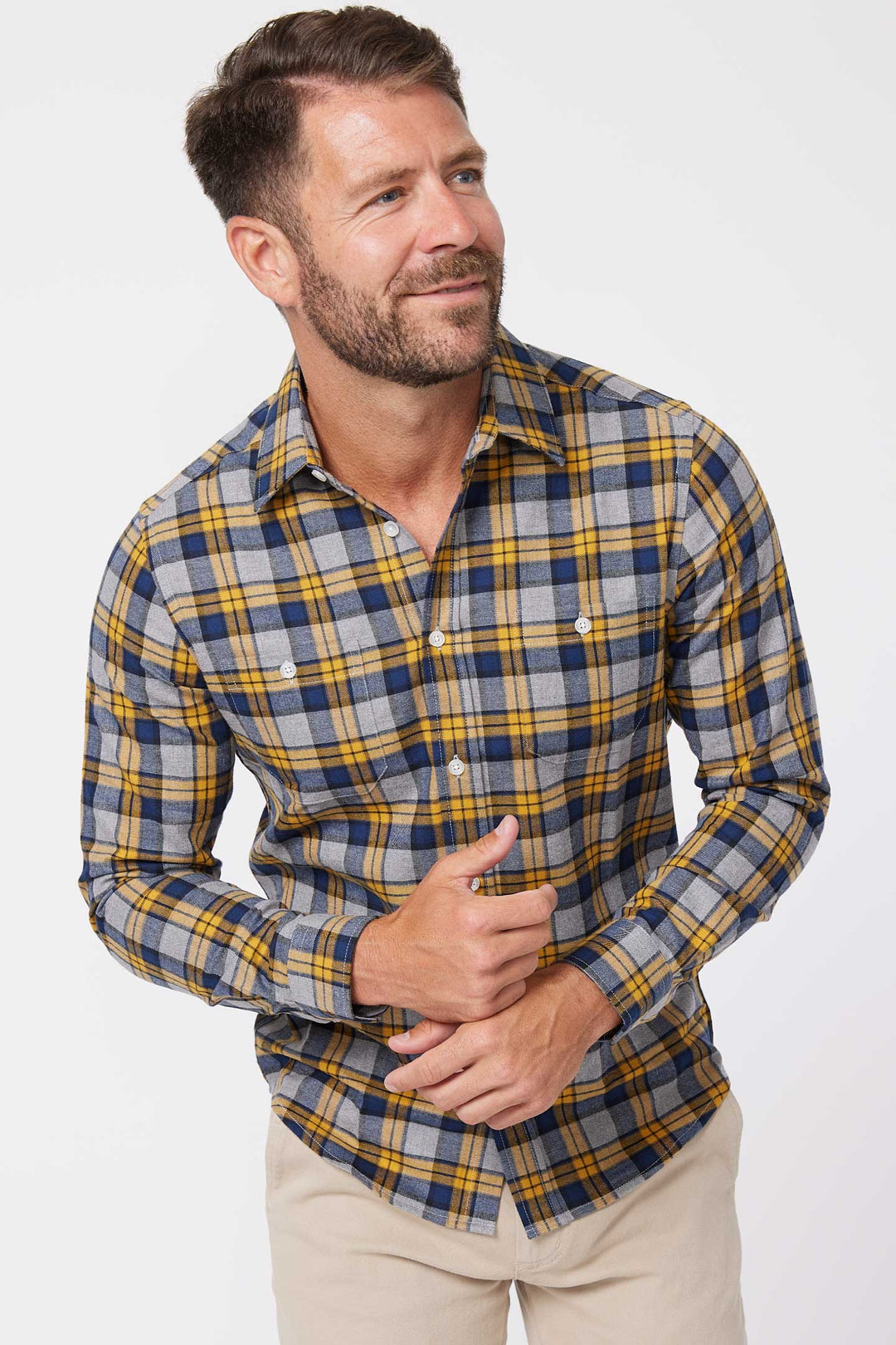 Ash & Erie Vintage Navy Flannel Button-Down Shirt for Short Men