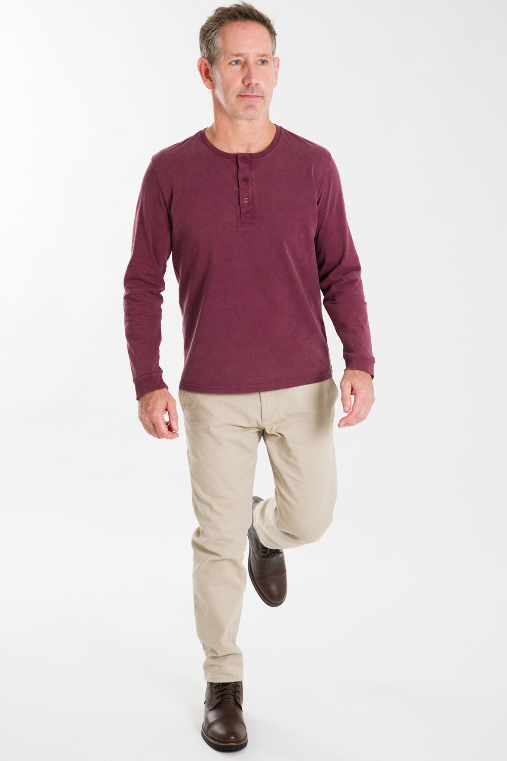 Buy Burgundy Long Sleeve Pima Cotton Henley for Short Men | Ash & Erie   Henley