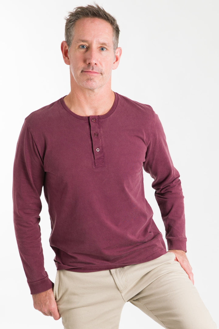 Buy Burgundy Long Sleeve Pima Cotton Henley for Short Men | Ash & Erie   Henley