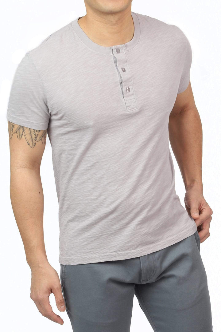 Buy Lightweight Washed Harbor Grey Short Sleeve Henley for Short Men | Ash & Erie   Henley
