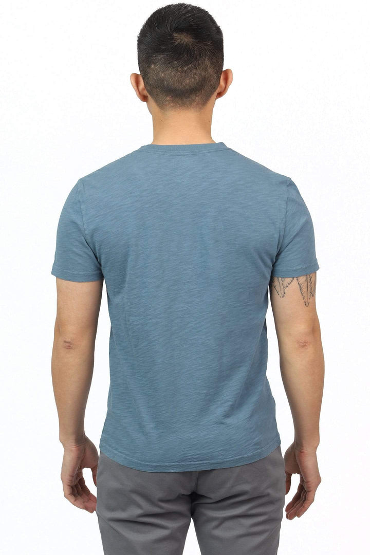 Buy Lightweight Washed Oasis Blue Short Sleeve Henley for Short Men | Ash & Erie   Henley