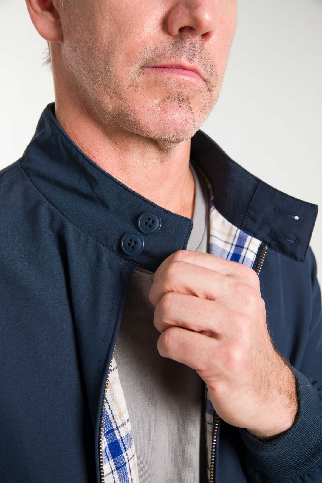 Navy Blue Harris Tweed Harrington Jacket