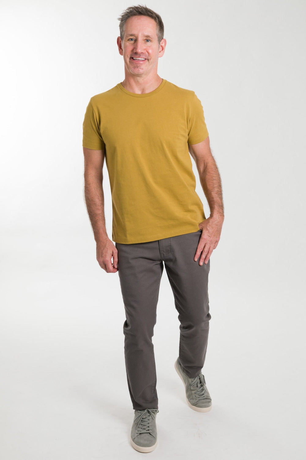 Buy Mustard Pima Cotton Crew Neck T-Shirt for Short Men | Ash & Erie   Premium Tee