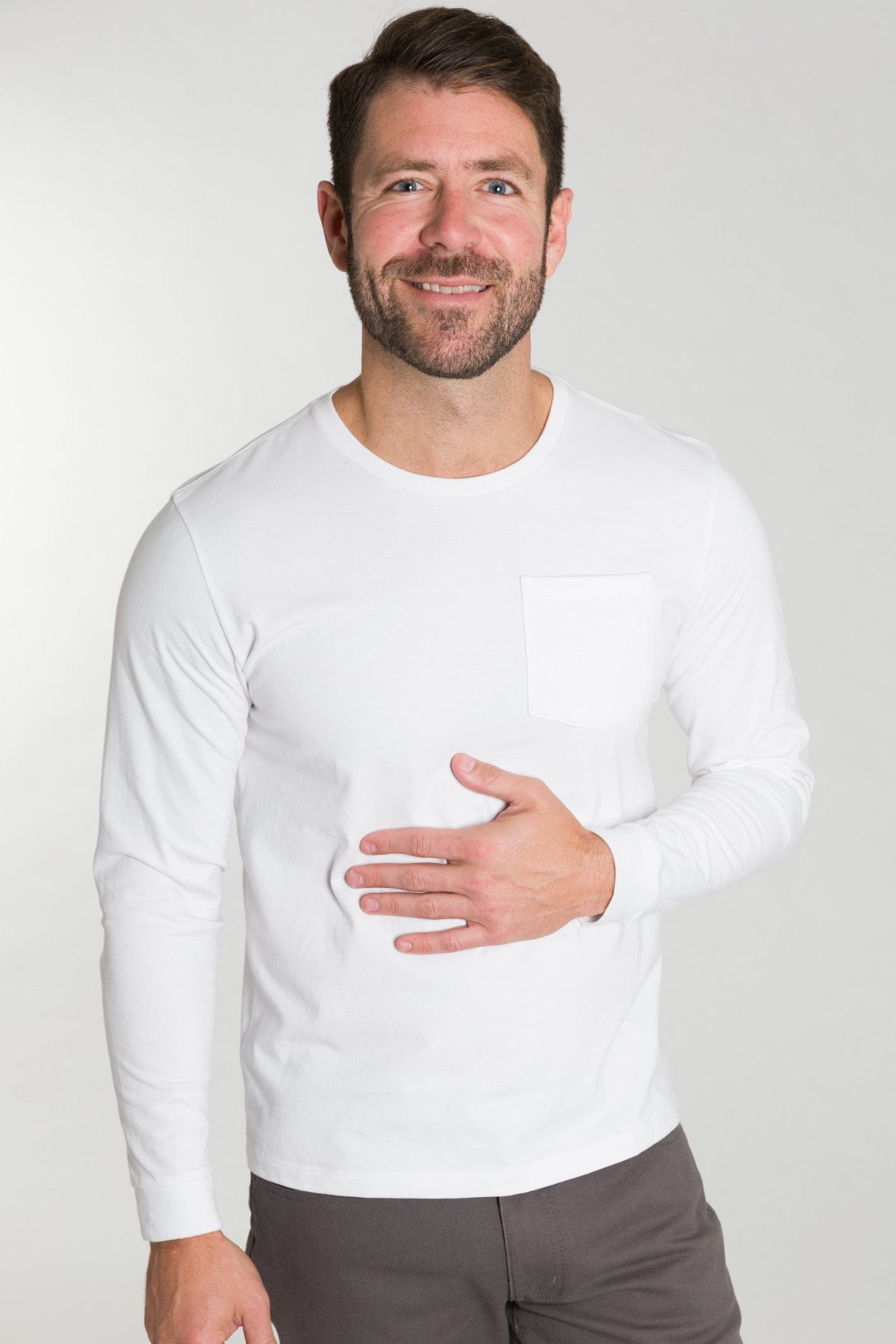 White Long Sleeve Pima Cotton Crew Neck Tee